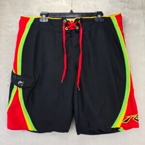 RUSTY Board Shorts Mens 36 Black Red Green Beach Surf Swim Y2K Vtg R.evolution